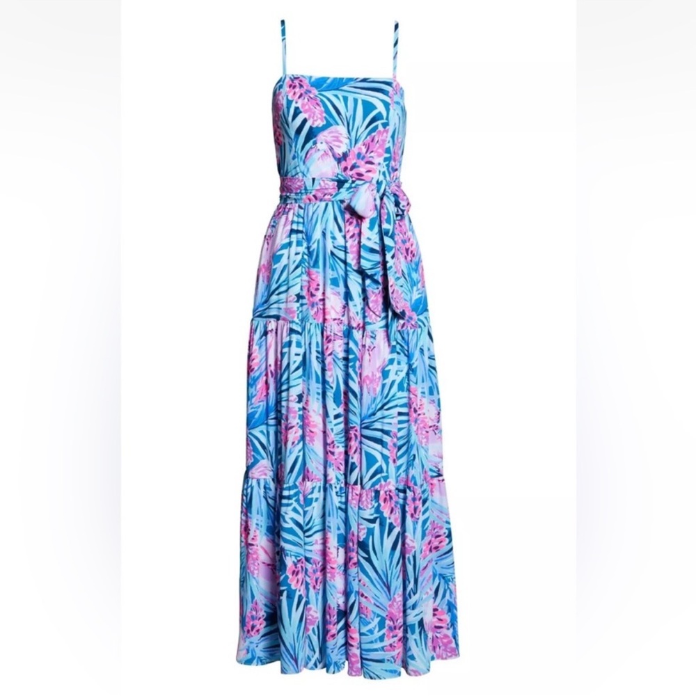 Lilly Pulitzer Blue Pink Tropical Print Maxi Dress - Picture 4 of 9